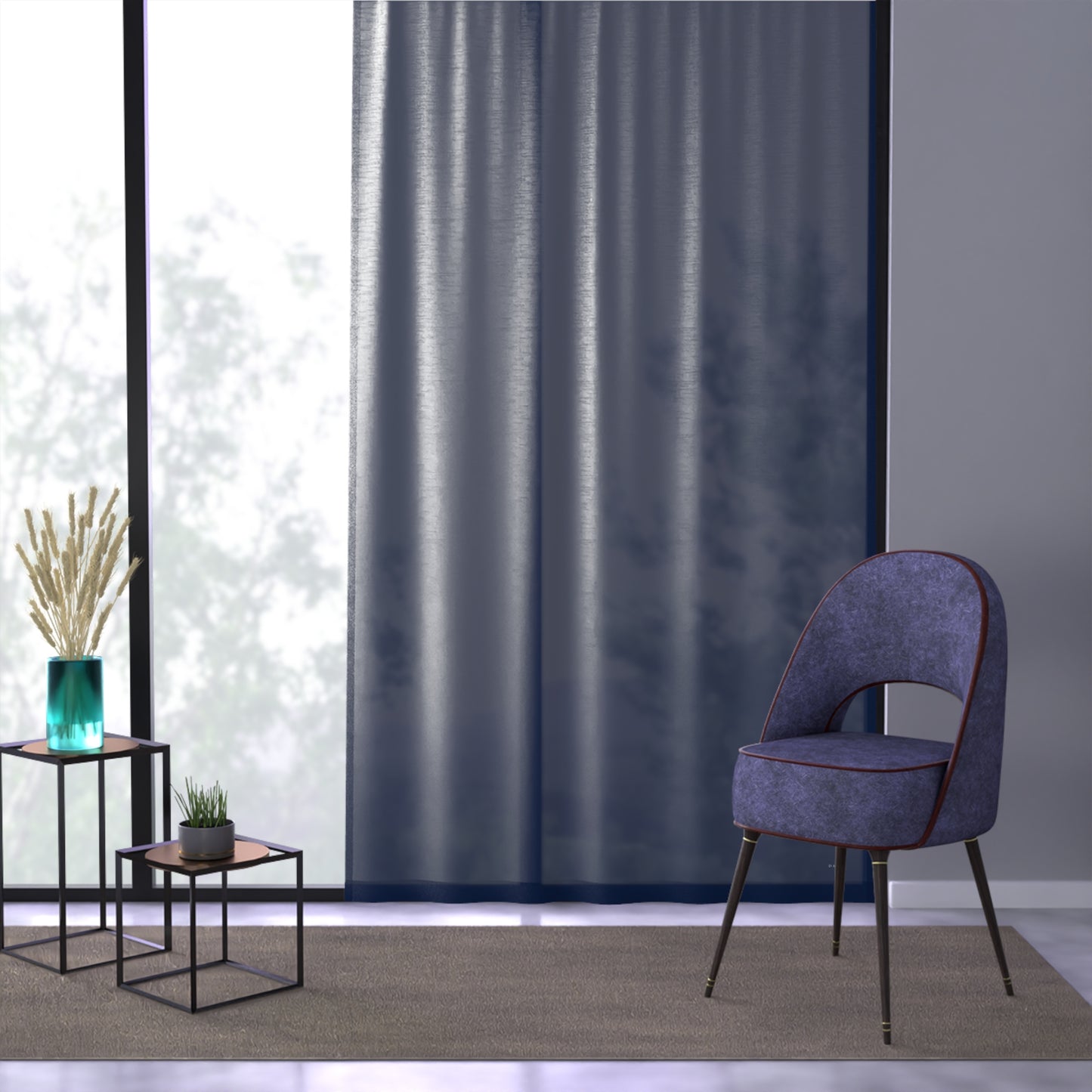 Navy Blue Simplicity single panel sheer curtain