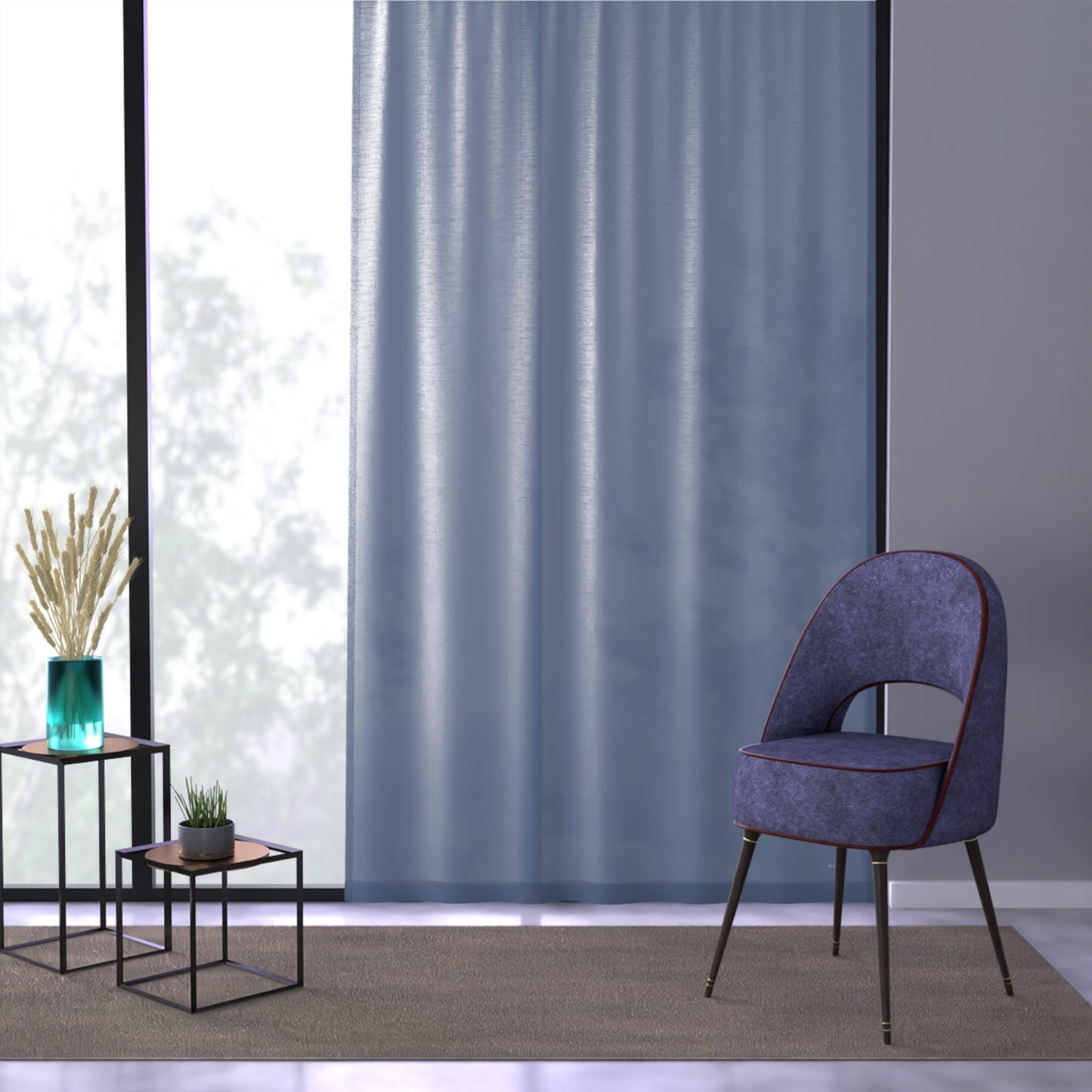 Seaside Blue Simplicity single panel sheer curtain