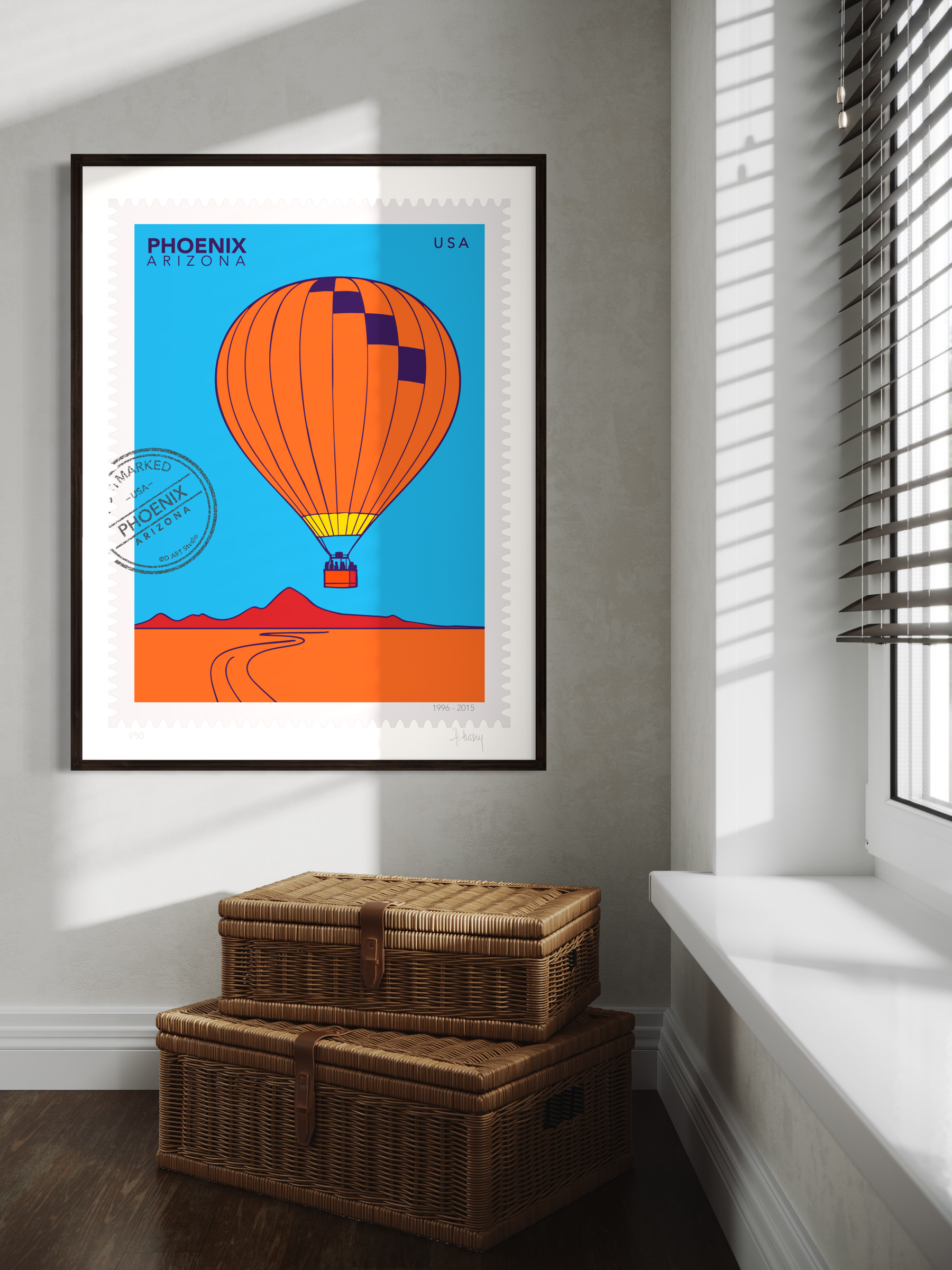 Large postage stamp iluustration of Phoenix hot-air balloon